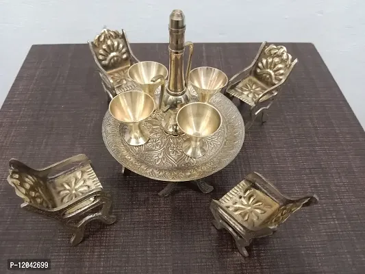 MAA SANTOSHI Traders:-Handmade Brass Antique Unique Design Dining Table Chair Raja Maharaja Set with Surahi and Glasses/Mini Dining Table Toy Set Miniature-thumb3