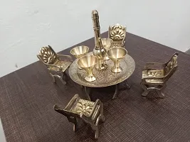 MAA SANTOSHI Traders:-Handmade Brass Antique Unique Design Dining Table Chair Raja Maharaja Set with Surahi and Glasses/Mini Dining Table Toy Set Miniature-thumb3