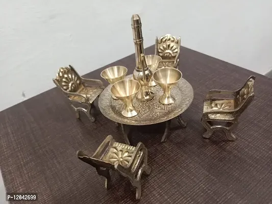 MAA SANTOSHI Traders:-Handmade Brass Antique Unique Design Dining Table Chair Raja Maharaja Set with Surahi and Glasses/Mini Dining Table Toy Set Miniature-thumb4