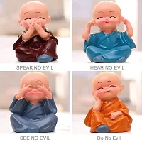 Heavy Driver Set of 4 Marble Buddha Monks Statues Figurines Showpiece for Wall Shelf, Car Dashboard, Home Office Decor (Small, Multicolor)-thumb4