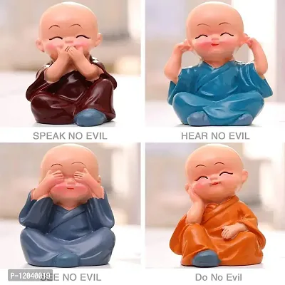 Heavy Driver Set of 4 Marble Buddha Monks Statues Figurines Showpiece for Wall Shelf, Car Dashboard, Home Office Decor (Small, Multicolor)-thumb5