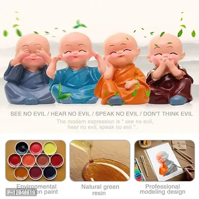 Heavy Driver Set of 4 Marble Buddha Monks Statues Figurines Showpiece for Wall Shelf, Car Dashboard, Home Office Decor (Small, Multicolor)-thumb2