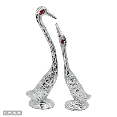 Glorious White Metal Silver Plated Pair Of Swan Statue Showpiece ,(H-7.5 Inch)