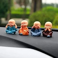Lakshya Resin Kung Fu Cartoon Little Monk Doll Decoration, 4 Baby Monks Figurines (Buddha) Idols for Home Decor, Car Dashboard [Multicolour] Showpiece-thumb1