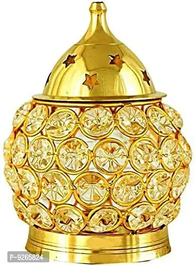 Crystal Akhand Diya for Puja ndash; Brass Decorative Items Oil Lamp Tea Light Holder Lantern Oval Shape-thumb0
