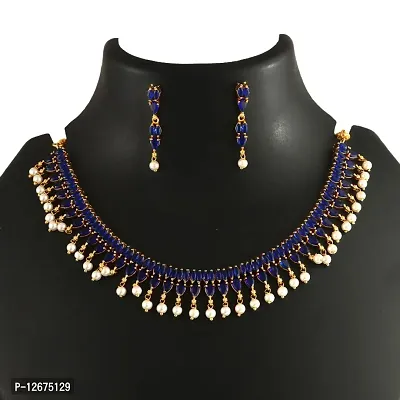 Blue Ethnic Design Necklace Set for Women with Designer Earrings-thumb0