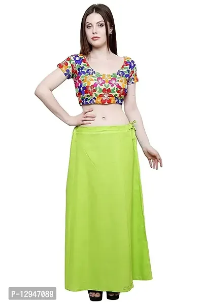 Parrot Green Womens Cotton Plain Stitched Saree Petticoats-thumb0