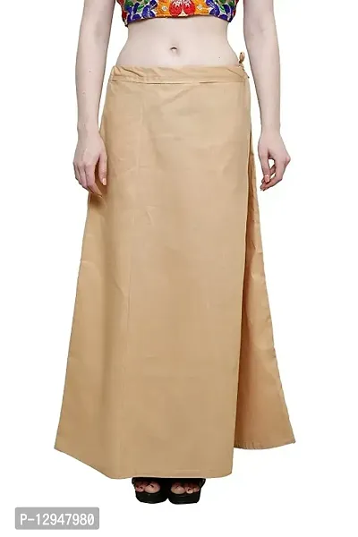 Beige Womens Cotton Plain Stitched Saree Petticoats-thumb0