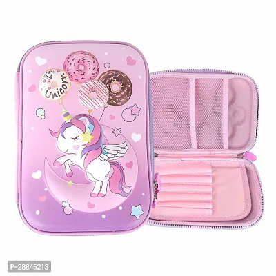 3D Unicorn Embossed Cover Pencil Case with Compartments, Pencil Pouch for Kids, Pencil Box for Kids, School Supply for Students, Stationery Box, Cosmetic Zip Pouch Bag (1 Unit)-thumb0