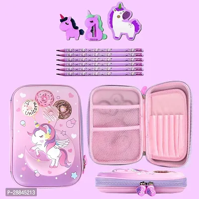 3D Unicorn Embossed Cover Pencil Case with Compartments, Pencil Pouch for Kids, Pencil Box for Kids, School Supply for Students, Stationery Box, Cosmetic Zip Pouch Bag (1 Unit)-thumb4