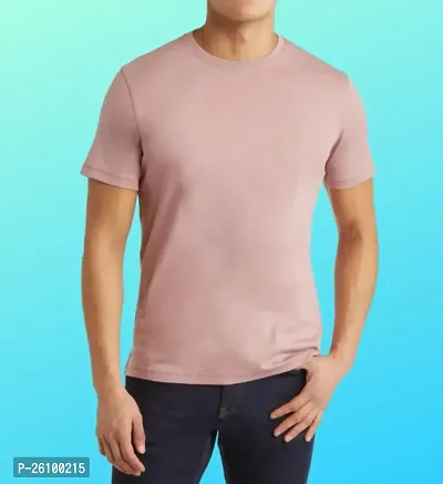 Reliable Peach Cotton Solid Round Neck Tees For Men-thumb0