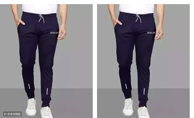 Stylish Navy Blue Polyester Regular Track Pants Pack Of 2