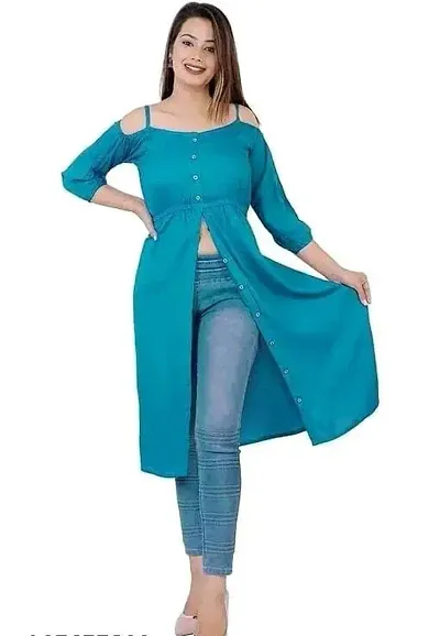 Stylish Cold Shoulder Rayon Front Slit Kurti For Ladies