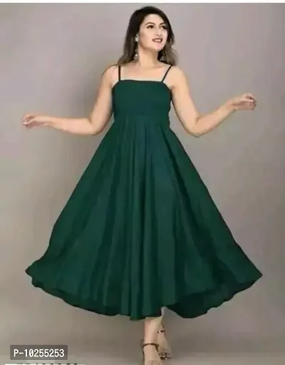 Flared Green Color Rayon Sleeveless Maxi dress For Ladies