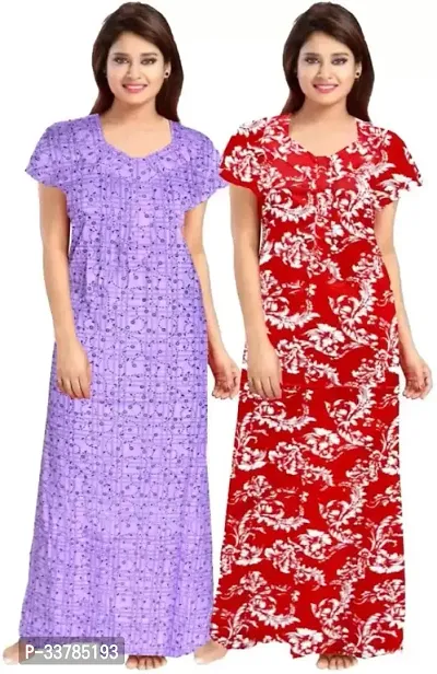 Elegant Cotton Printed Nighty for Women Pack of 2-thumb2