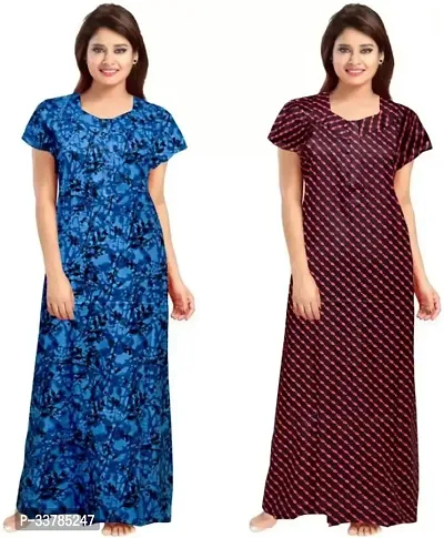 Elegant Cotton Printed Nighty for Women Pack of 2-thumb2