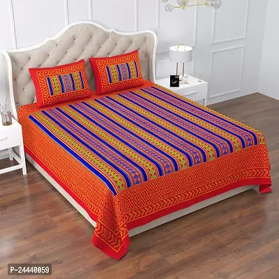 Comfortable Cotton Queen Bedsheet with Two Pillow Covers-thumb0