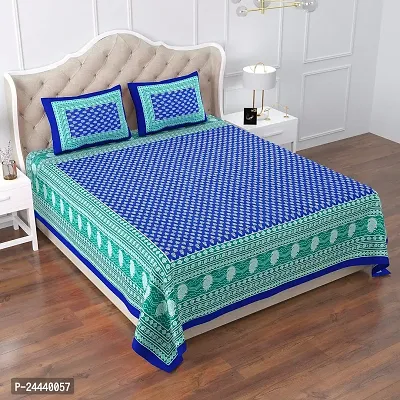 Comfortable Cotton Queen Bedsheet with Two Pillow Covers-thumb0