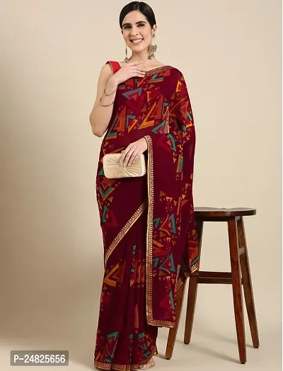 Stylish Georgette Printed Saree with Blouse piece For Women-thumb0