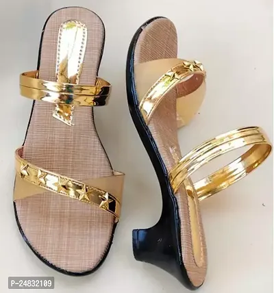 Stylish Golden PVC Embellished Heels For Women