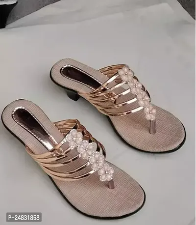 Stylish Golden PVC Embellished Heels For Women-thumb0