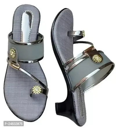 Stylish Grey PVC Embellished Heels For Women-thumb0