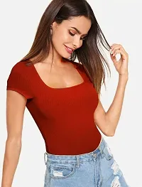 Comfy Half Sleeve Deep Neck Crop Tops and Tunics for Girls  Women - (Red, S)-thumb1