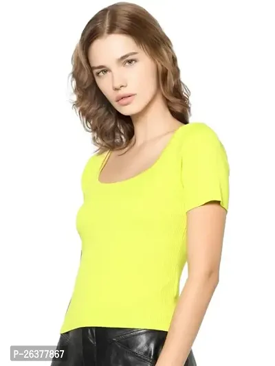 Comfy Half Sleeve Deep Neck Crop Tops and Tunics for Girls  Women - (Neon Green, XL)-thumb0