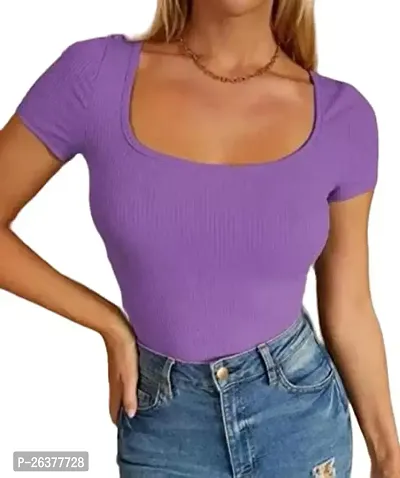 Comfy Half Sleeve Deep Neck Crop Tops and Tunics for Girls  Women - (Lavendar, S)