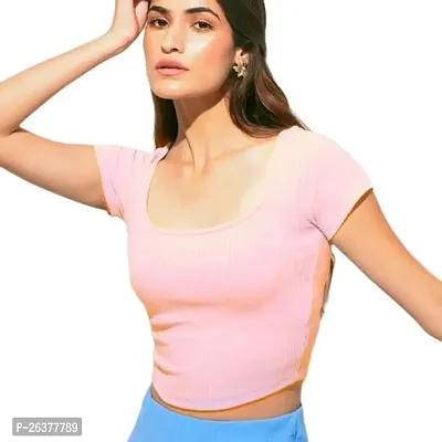 Comfy Half Sleeve Deep Neck Crop Tops and Tunics for Girls  Women - (Pink, XL)-thumb0