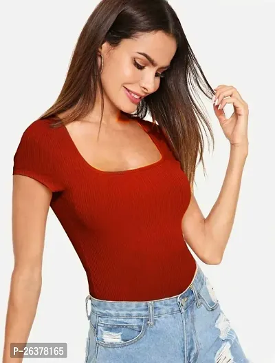 Comfy Half Sleeve Deep Neck Crop Tops and Tunics for Girls  Women - (Red, L)-thumb2