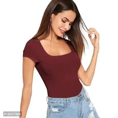 Comfy Half Sleeve Deep Neck Crop Tops and Tunics for Girls  Women - (Maroon, XS)