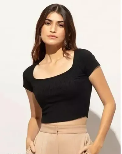 deep neck half sleeve crop top