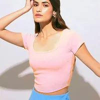 Comfy Half Sleeve Deep Neck Crop Tops and Tunics for Girls  Women - (Pink, XS)-thumb1