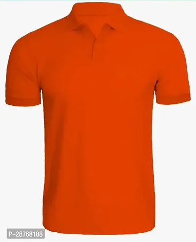 Reliable Red Cotton Blend Solid Polo T-Shirt For Men