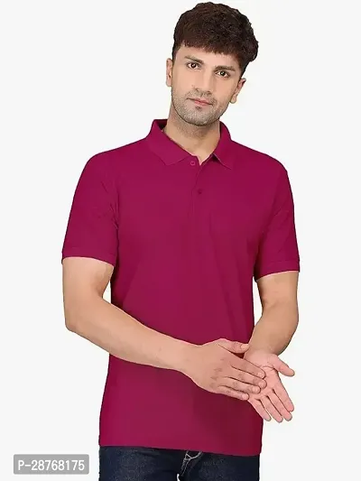 Reliable Maroon Cotton Blend Solid Polo T-Shirt For Men-thumb0