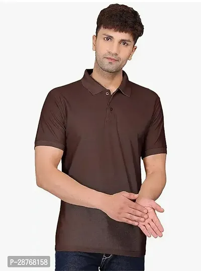 Reliable Brown Cotton Blend Solid Polo T-Shirt For Men-thumb0