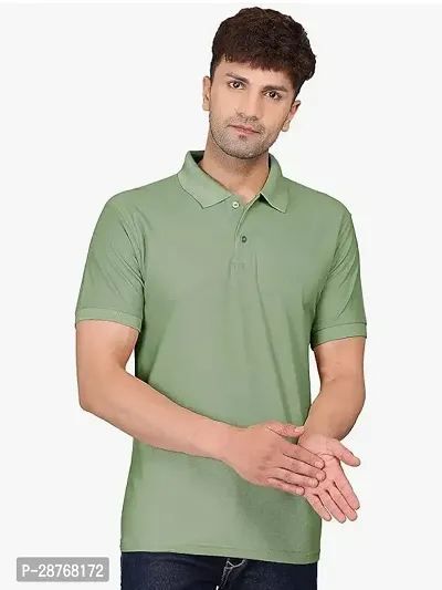 Reliable Green Cotton Blend Solid Polo T-Shirt For Men-thumb0