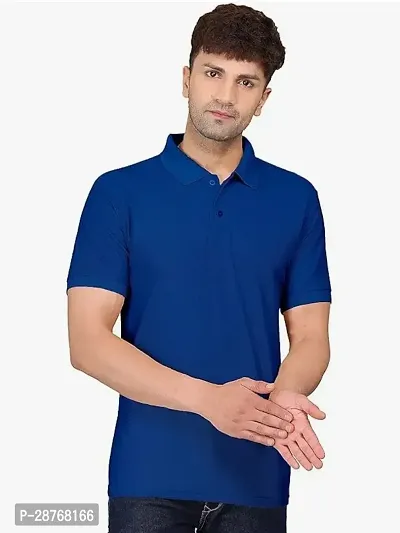 Reliable Blue Cotton Blend Solid Polo T-Shirt For Men-thumb0