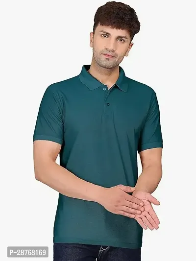 Reliable Green Cotton Blend Solid Polo T-Shirt For Men