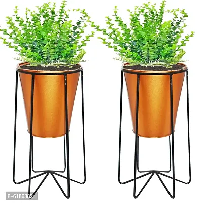 Metal Iron Flower Pot Stand With Metal Bucket Planter-thumb0