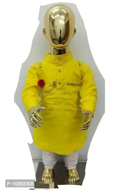 Yellow color cotton kurta pyjama set for baby boy-thumb0