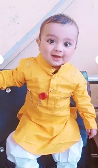 Yellow color cotton kurta pyjama set for baby boy-thumb1