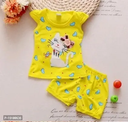 yellow printed cotton clothing set for baby girl