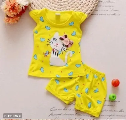 yellow printed cotton clothing set for baby girl-thumb0