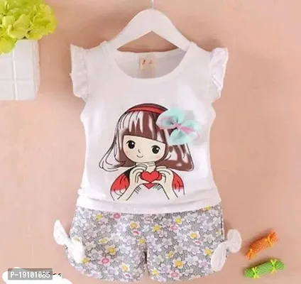 white cotton printed top with bottom for baby girl