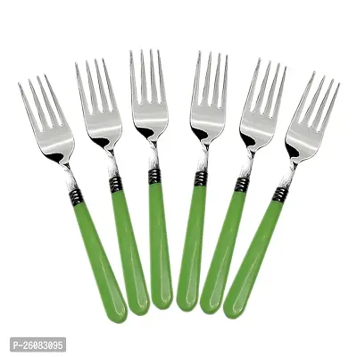 STAINLESS STEEL FORKS WITH COMFORTABLE GRIP DINING FORK SET OF 6 PCS(Colour may vary)-thumb0