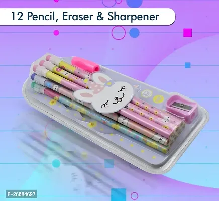 CUTE RABBIT BEAR DRAWING GRAPHITE WRITING PENCIL SET WITH PENCIL SHARPENER  ERASER-thumb0