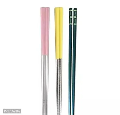 Stylish Chopsticks Metal Chopsticks Long Melamine Reusable Chop Sticks for Noodles Sushi Hotpot Square Grip to Hold Food Perfectly Lightweight Chopstick 3 Pair