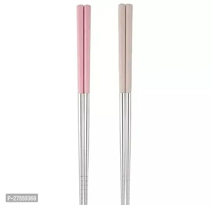 Stylish Chopsticks with Silicon Covers Lightweight Reusable Silicon Stainless Steel Dishwasher Safe 2 Pairs-thumb0